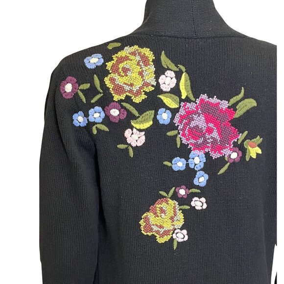 Soft Surroundings Black Oversized Floral Embroidered Longline Duster Cardigan XS - Picture 12 of 15